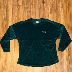 PINK Victoria's Secret women’s small sweatshirt varsity velour green embroider